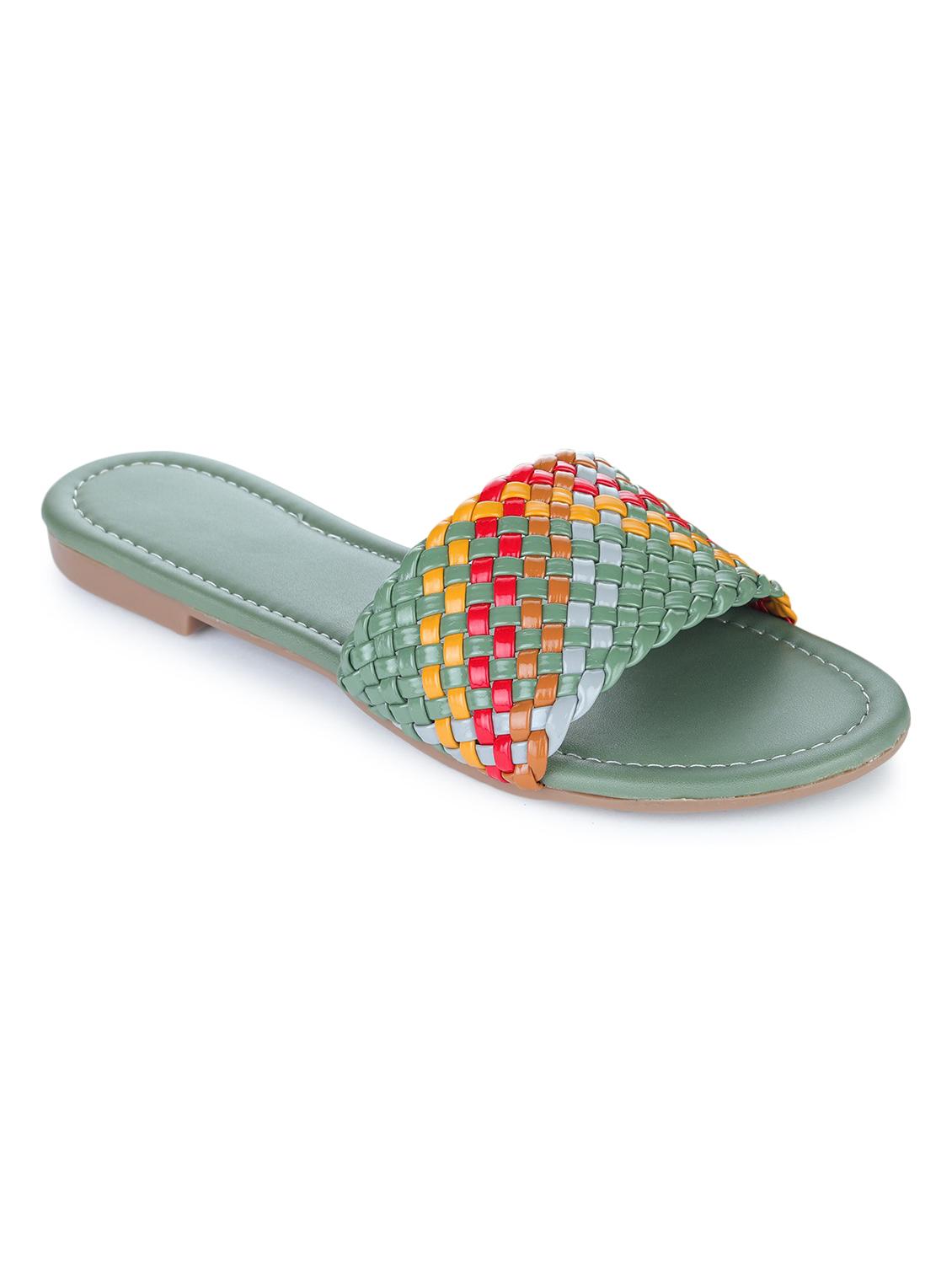 green synthetic slip on sandals - 18362276 -  Zoom Image - 0
