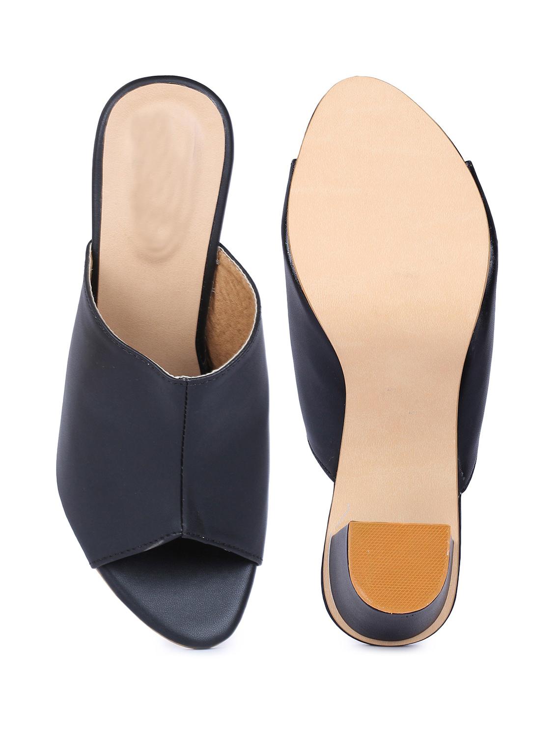 black synthetic slip on sandals - 18362348 - Standard Image - 3