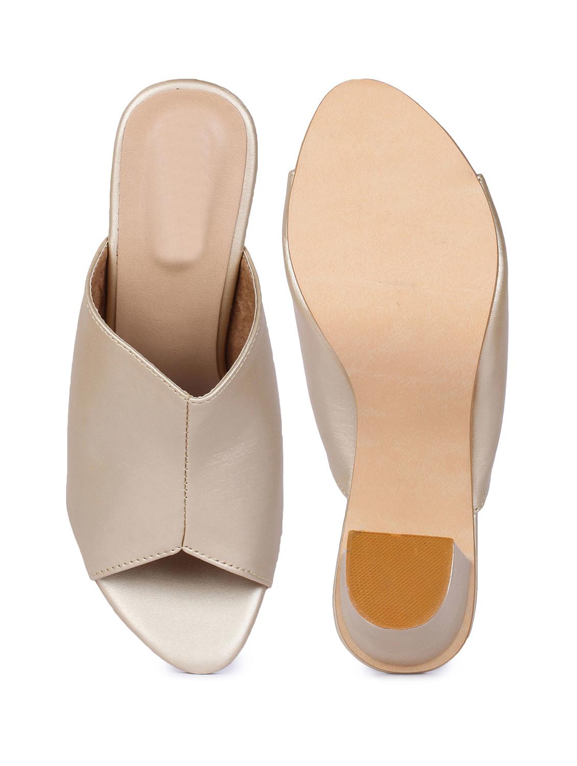 gold synthetic slip on sandals - 18362349 - Standard Image - 3
