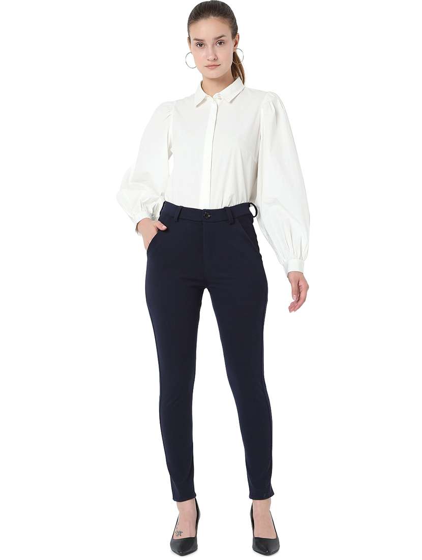 high rise solid flat front trouser - 18362801 - Standard Image - 3