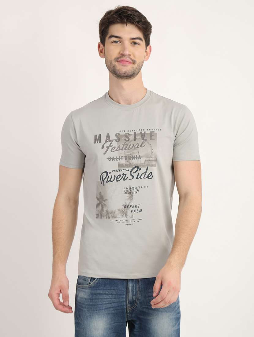 Buy online Grey Chest-printed T-shirt 