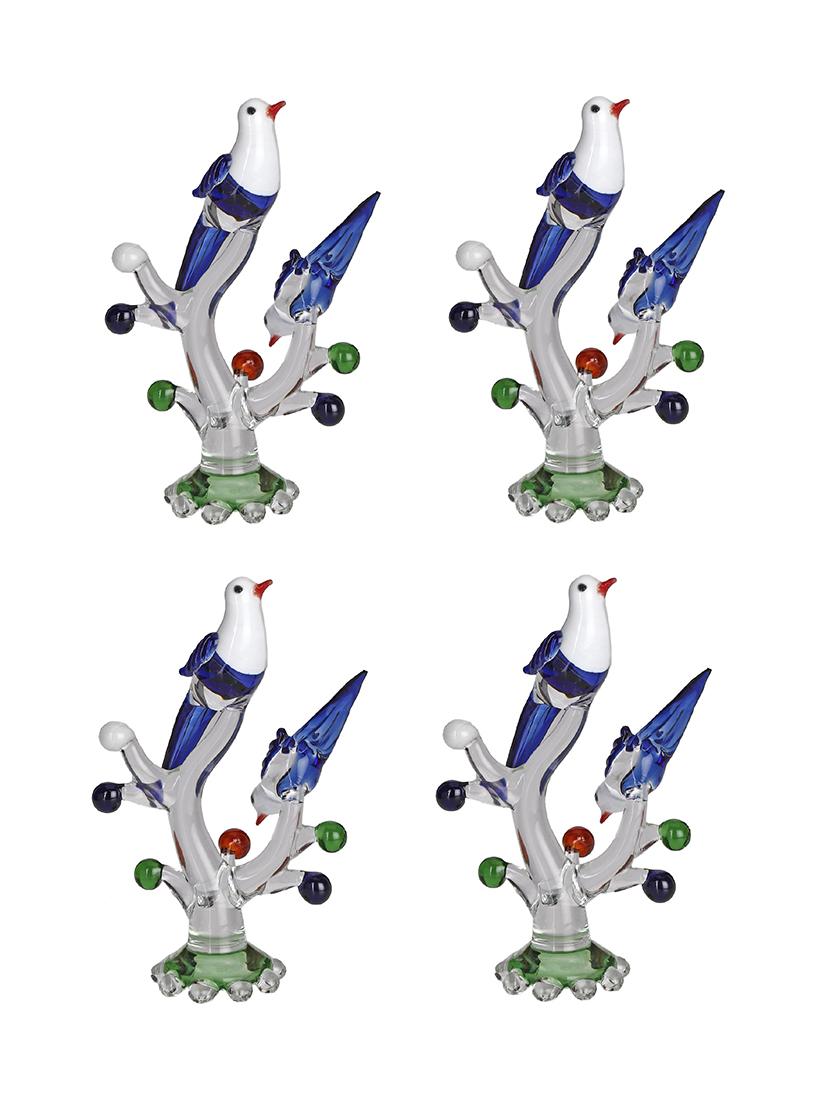 somil crystal shining clear glass natural loving birds pair relaxing on a well-favoured tree (set of 4) - 18364421 - Zoom Image - 0