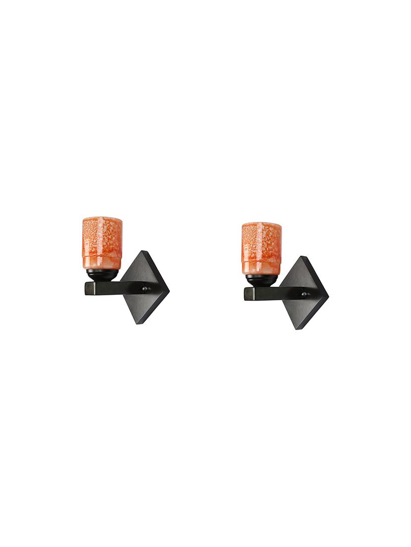 somil flat style designer led sconce wall lamp/ light, 7 watt, yellow, glass, wood, (set of two)-mot68 - 18365225 -  Zoom Image - 0
