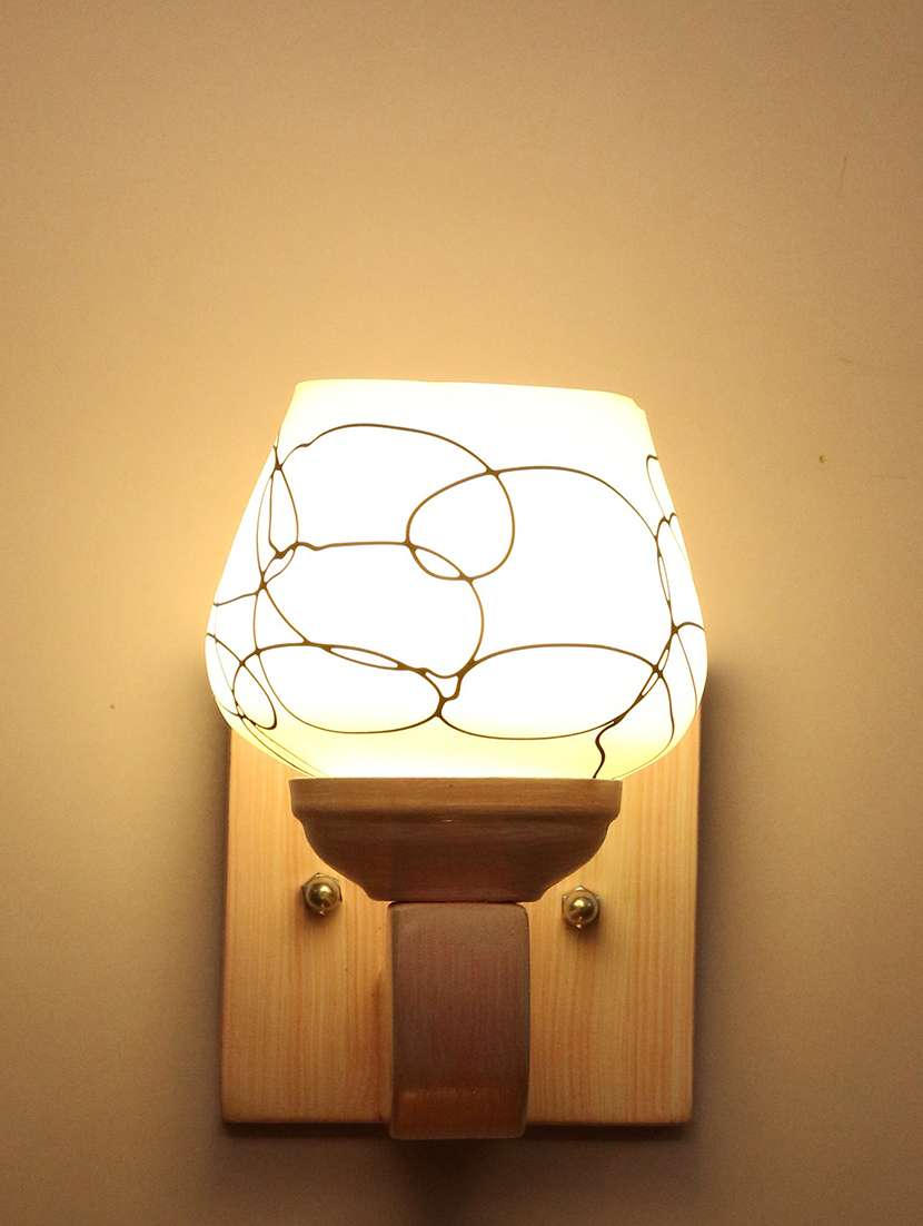 somil led sconce glass wall lamp/light with sweet pink wood fitting, 7 watt -df141