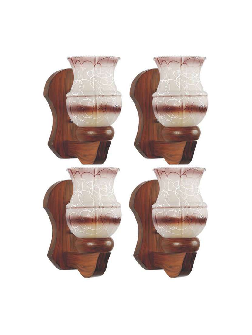 lakshya colorful decortive scone glass wall lamp light with stylish wooden fitting(set of four) dx32 - 18365393 -  Zoom Image - 0