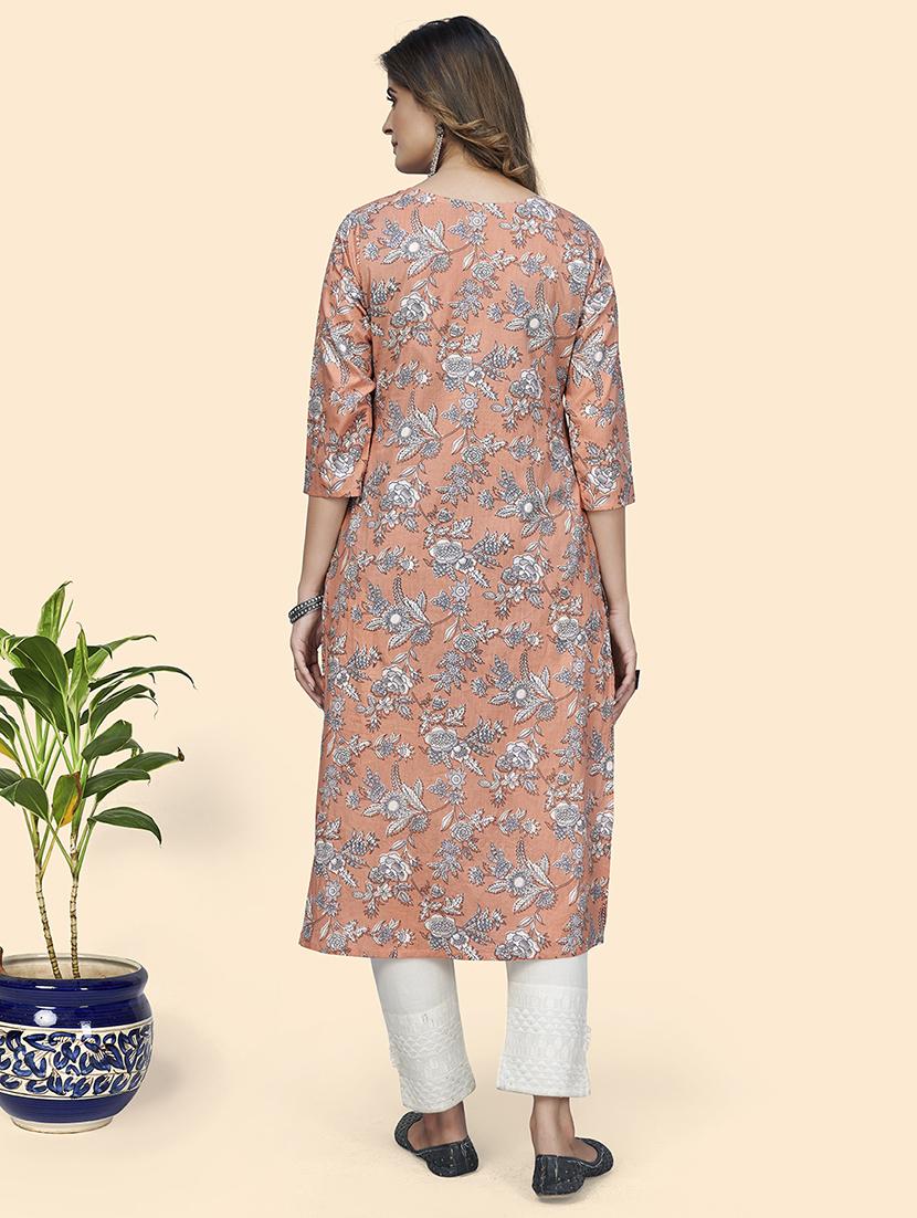 peach printed straight kurta - 18365710 - Standard Image - 3
