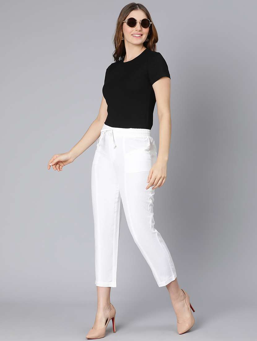 solid white flat front trouser - 18365718 -  Standard Image - 3