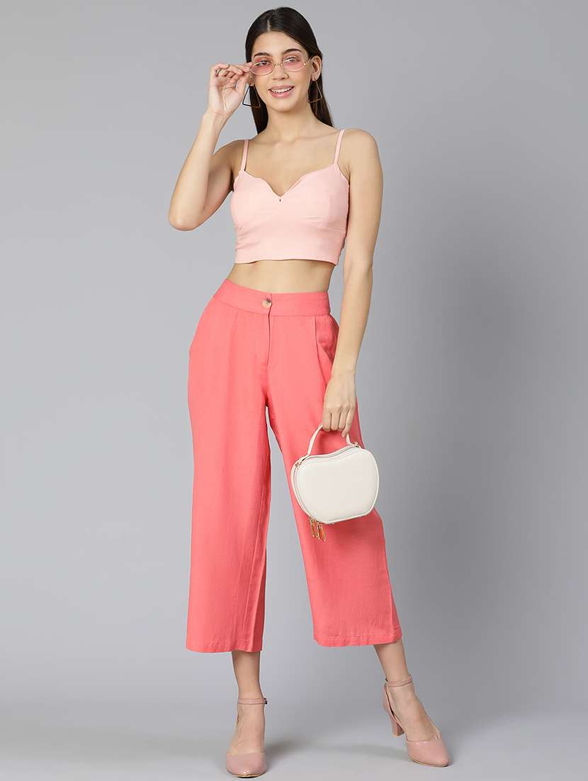 solid coral pink flat front trouser - 18365732 -  Standard Image - 3