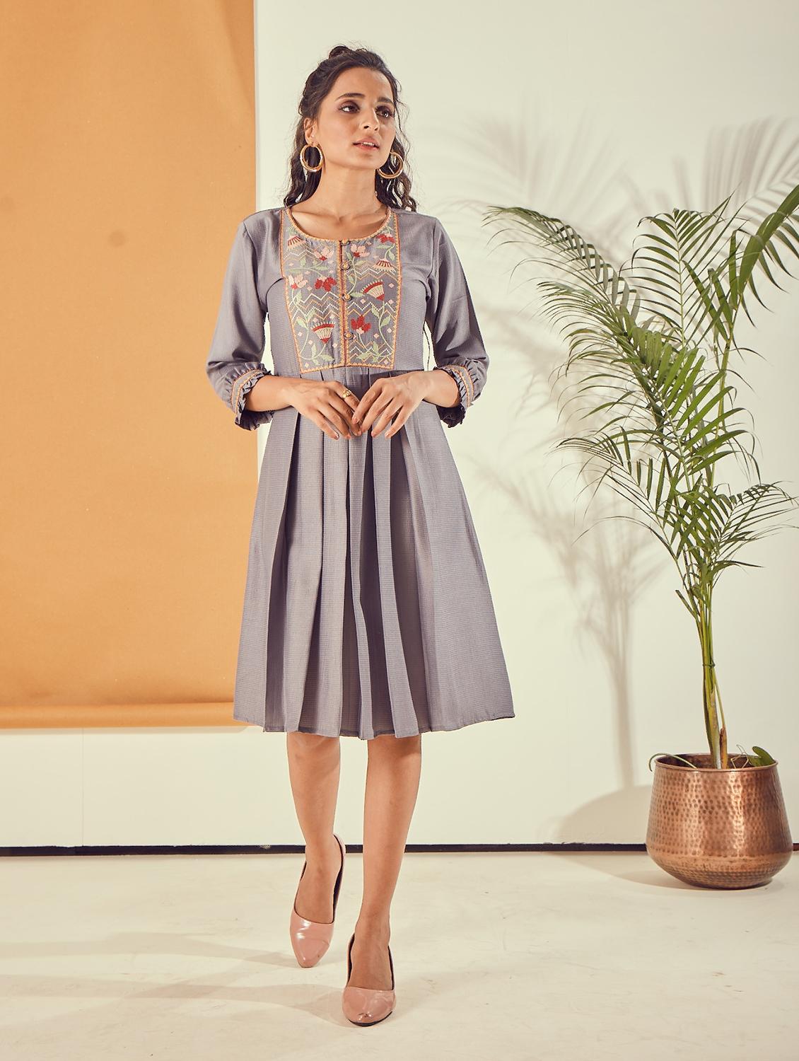 round neck embroidered a-line dress - 18366104 - Zoom Image - 0