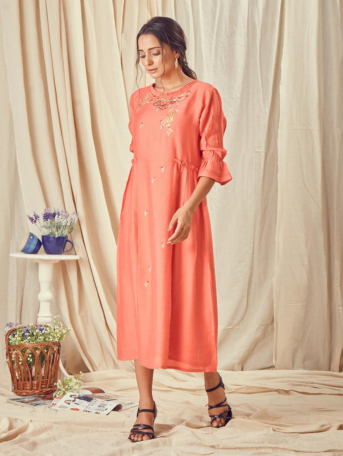 round neck embroidered a-line dress - 18366105 - Zoom Image - 0