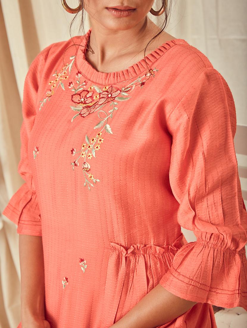 round neck embroidered a-line dress - 18366105 - Standard Image - 3