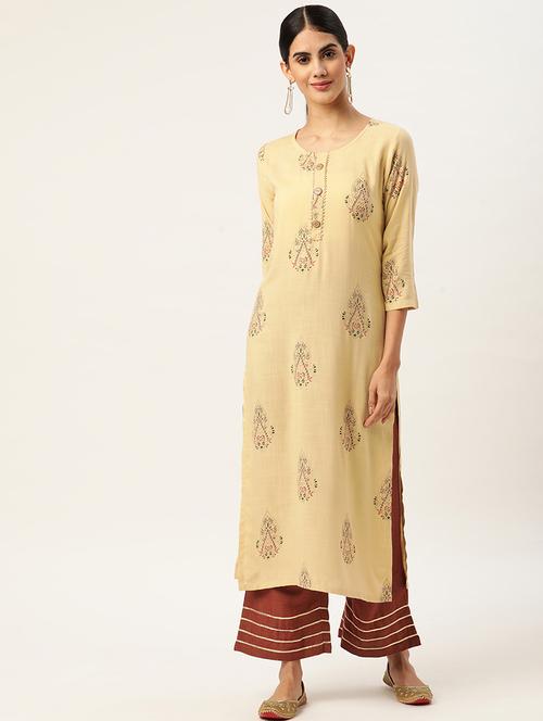 cream rayon kurta palazzo  set - 18366261 -  Standard Image - 0