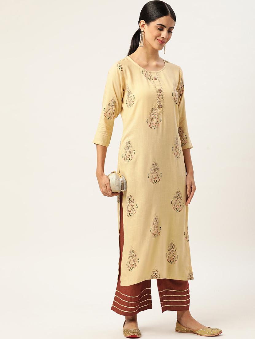 cream rayon kurta palazzo set - 18366261 - Standard Image - 3
