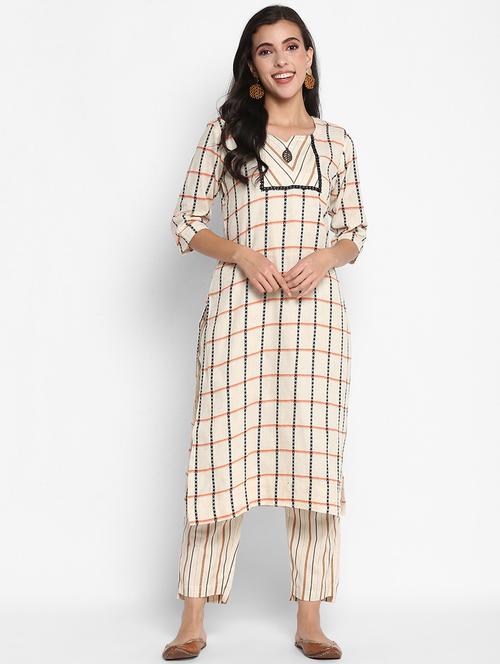 cream cotton kurta pant  set - 18366265 -  Standard Image - 0