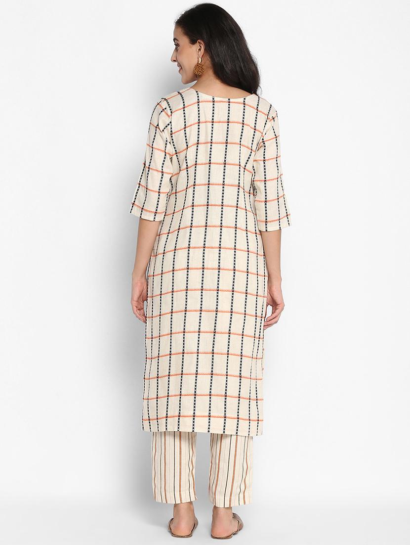 cream cotton kurta pant set - 18366265 - Standard Image - 3