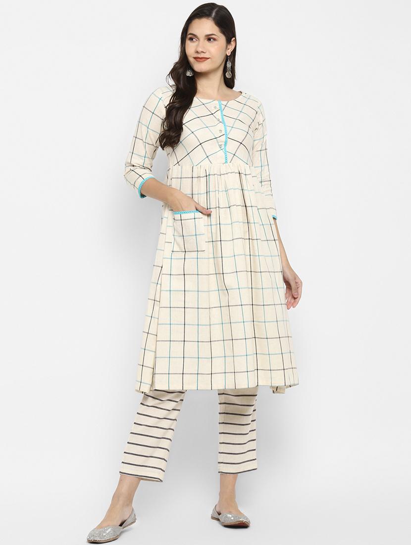 cream cotton kurta pant set - 18366267 - Zoom Image - 0