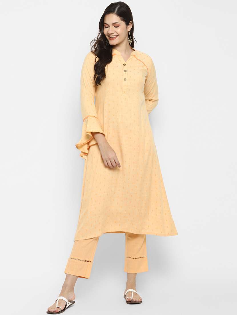 peach viscose kurta pant set - 18366268 - Zoom Image - 0