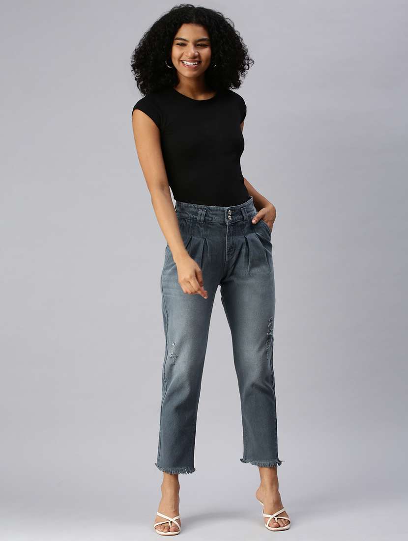 women's distress mom fit jeans - 18366946 - Standard Image - 3