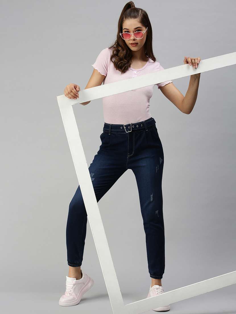 women's distress jogger fit jeans - 18366953 -  Standard Image - 3