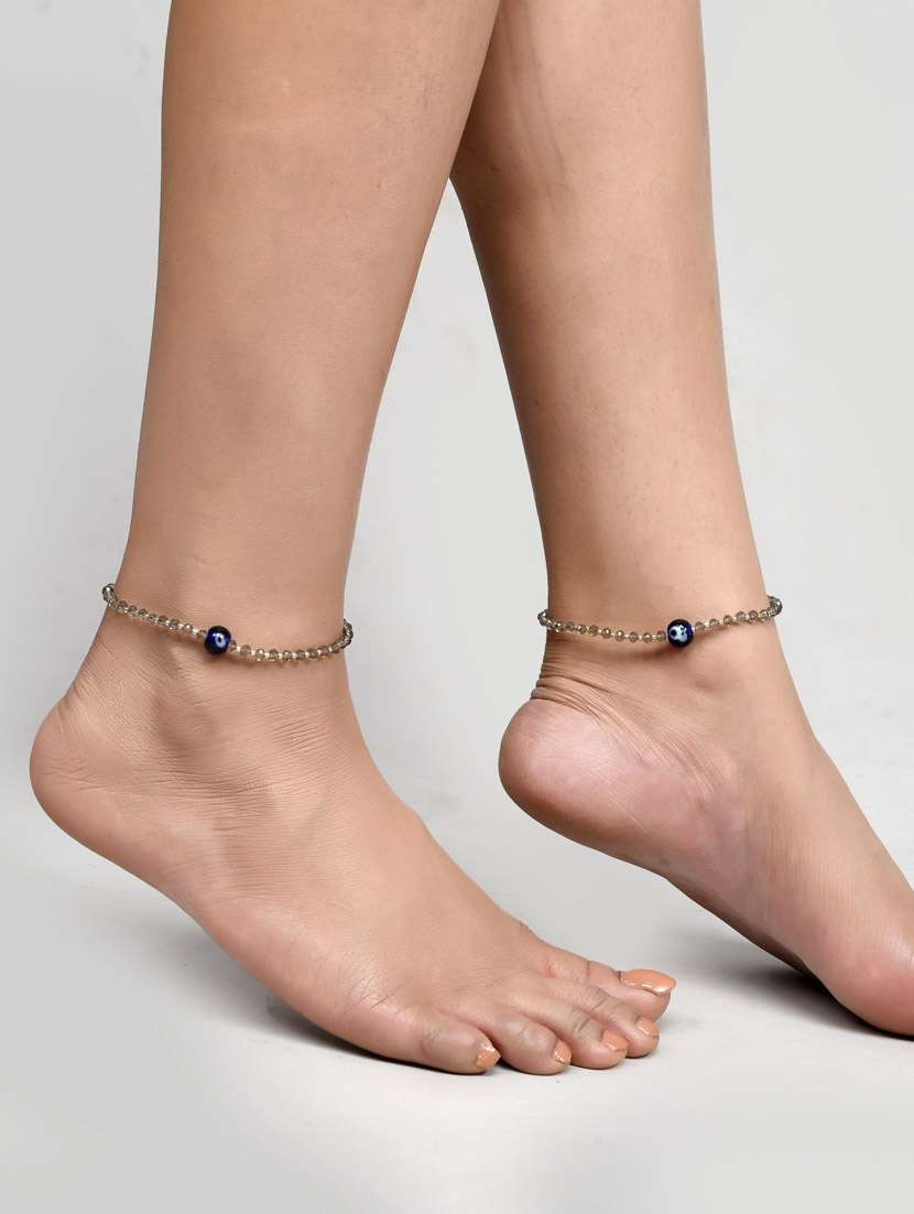 yellow crystal anklets and payal - 18367206 -  Standard Image - 3
