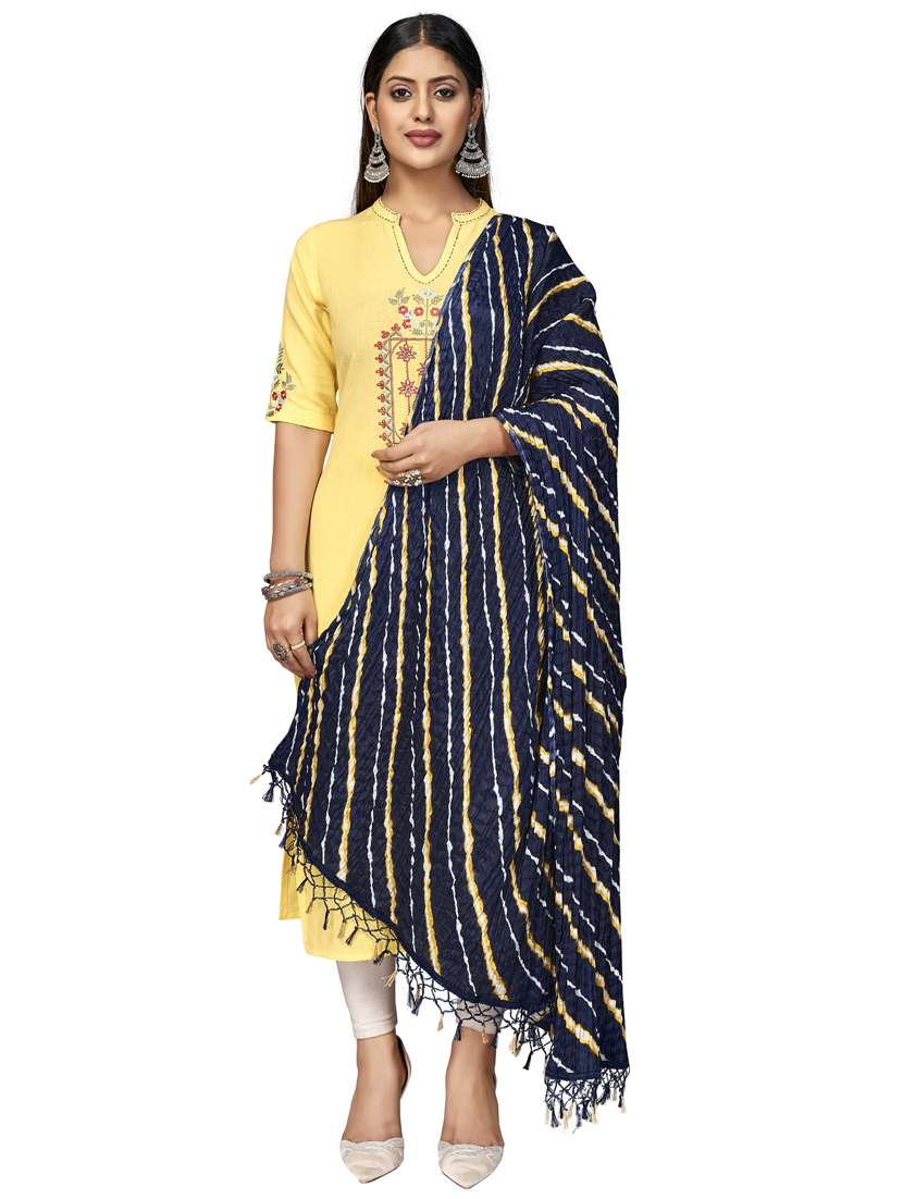navy blue leheriya print dupatta with fringes - 18367467 - Zoom Image - 0