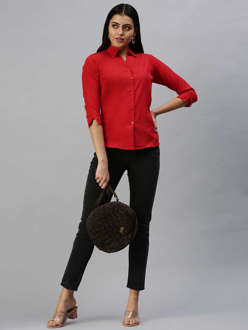 three quarter sleeved solid casual shirt - 18367690 -  Standard Image - 3