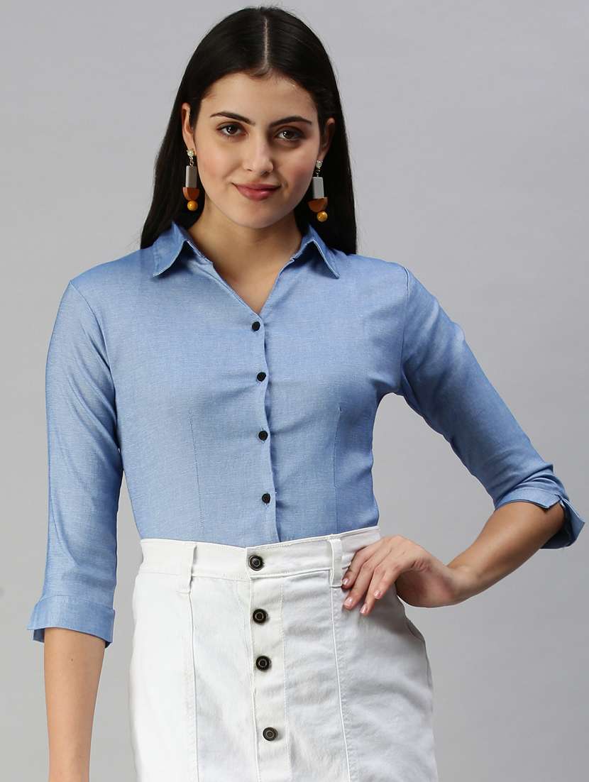 three quarter sleeved solid regular shirt - 18367704 -  Zoom Image - 0