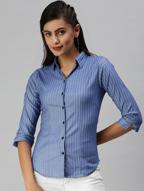 three quarter sleeved striped regular shirt - 18367708 -  Standard Image - 0