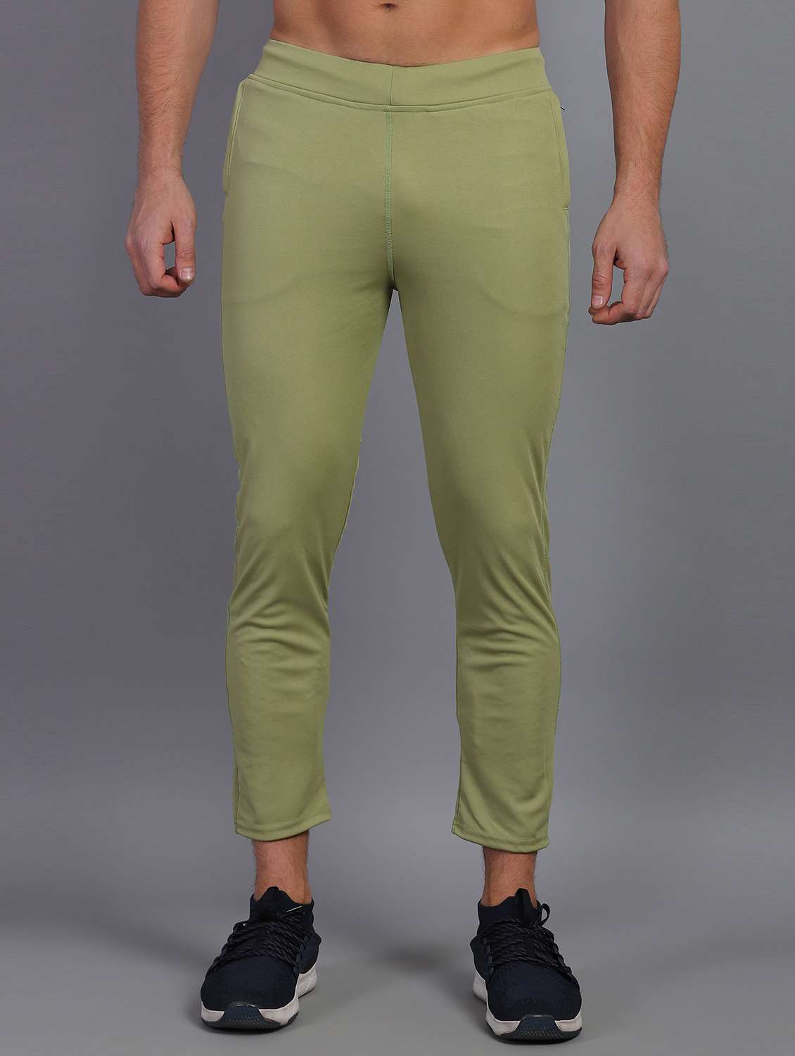 green solid ankle length track pant