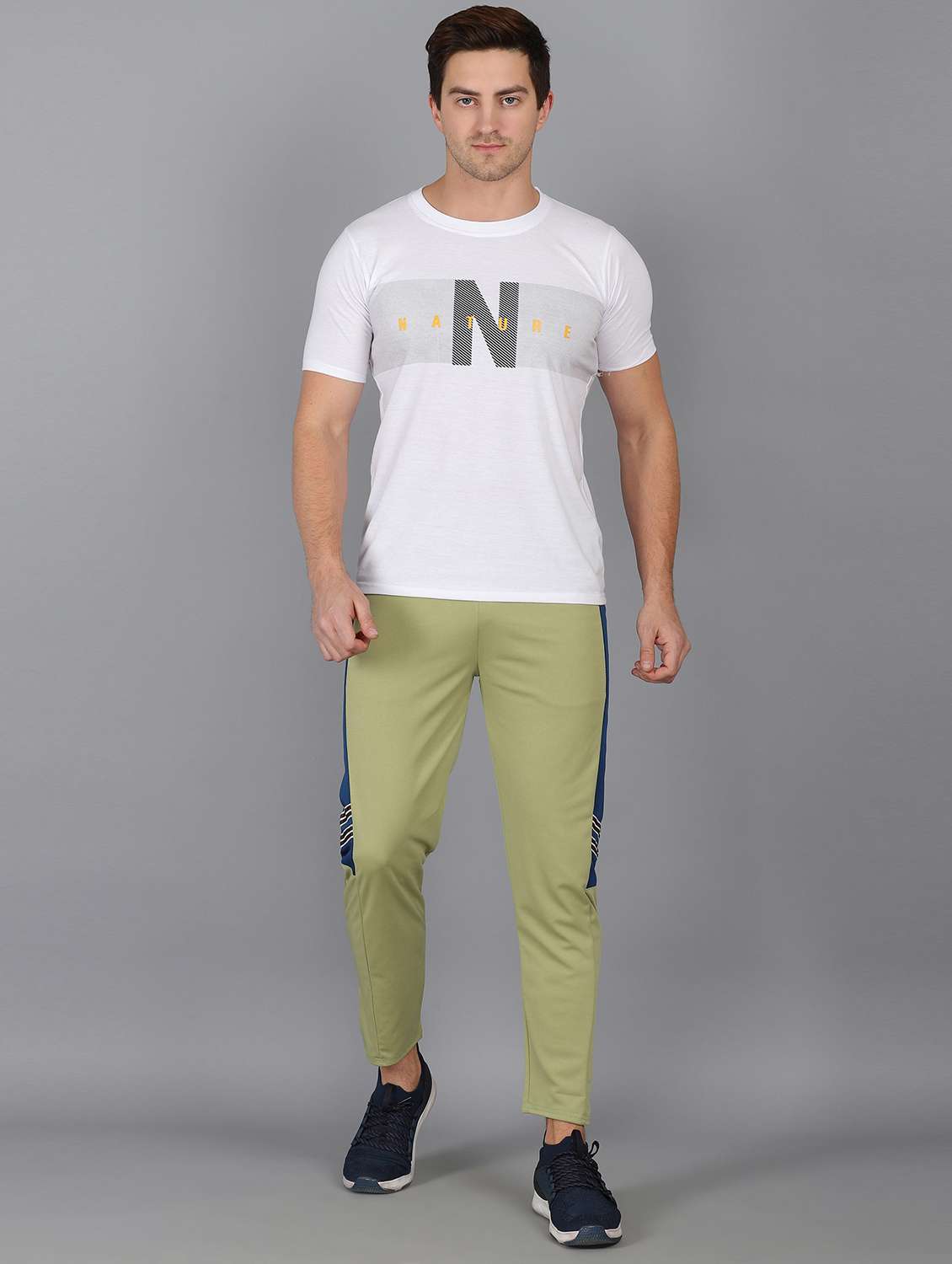 green  color-blocked ankle length track pant - 18368680 -  Standard Image - 3