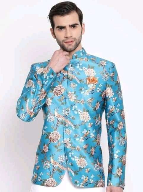Buy online Men's Silk Printed Blazer Coat Blue from blazers and