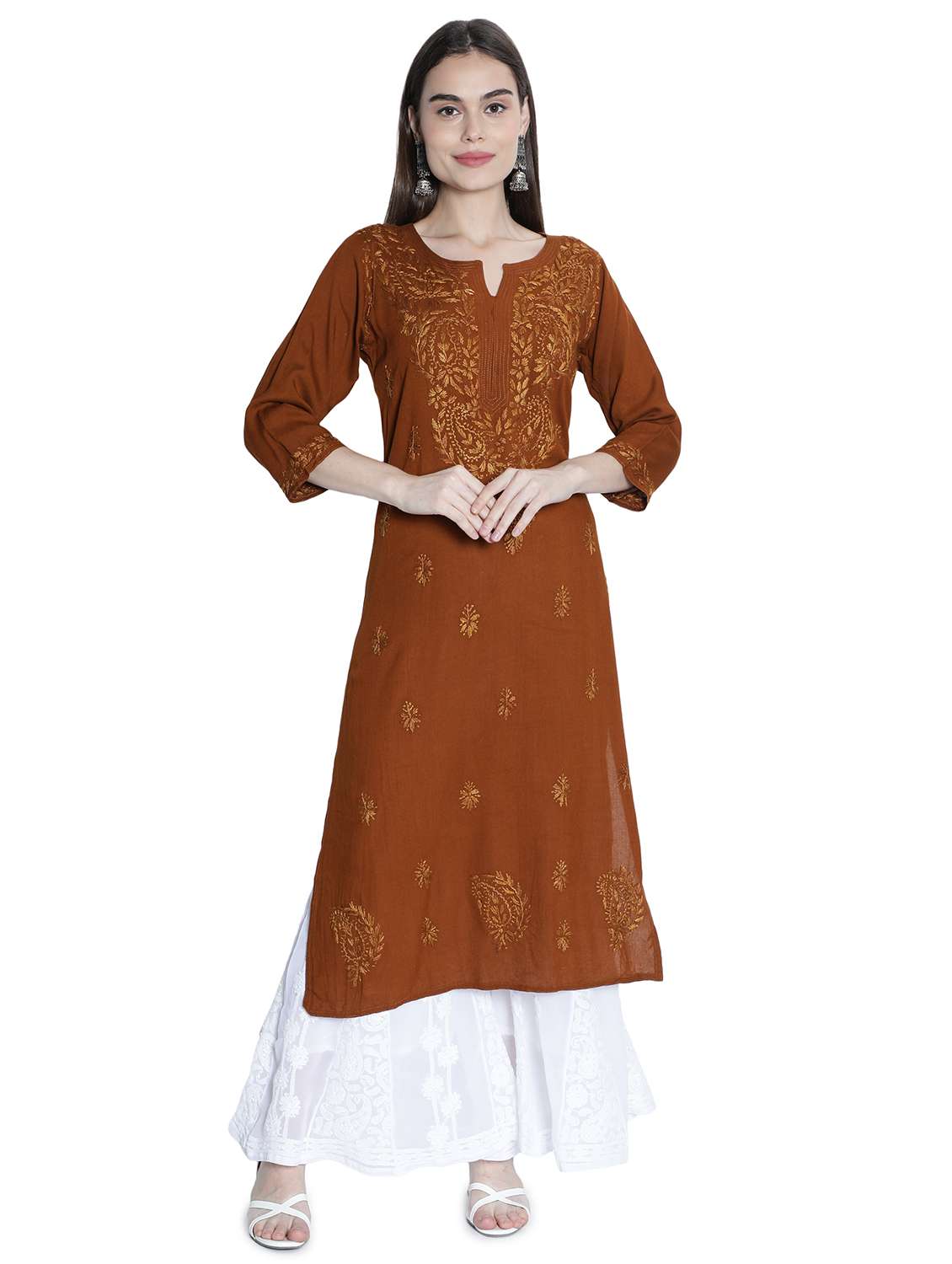 brown rayon straight kurta