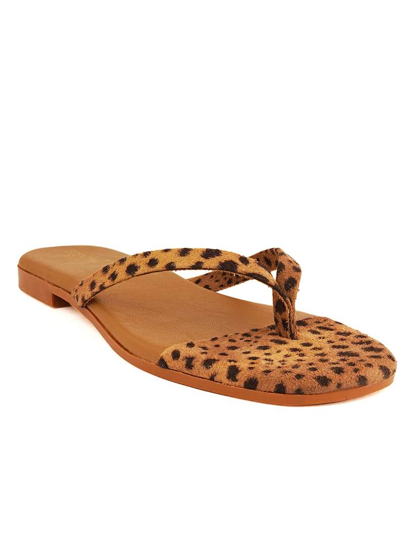 brown synthetic slip on sandals