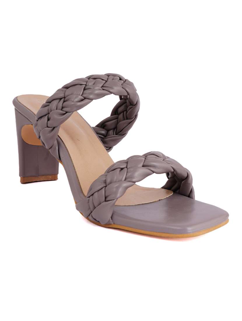 grey synthetic slip on sandals
