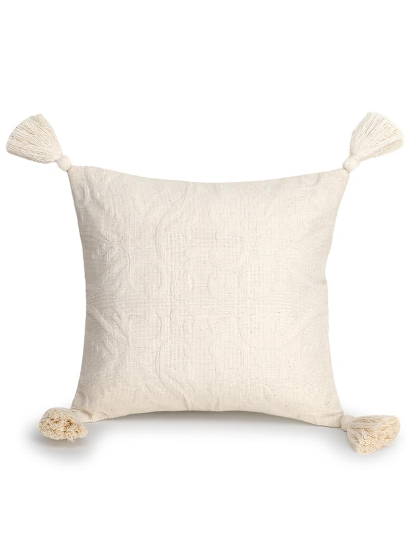 mezposh rasta natural cotton self design tasselled cushion cover (12"x12") (set of 2) - 18369343 - Standard Image - 3