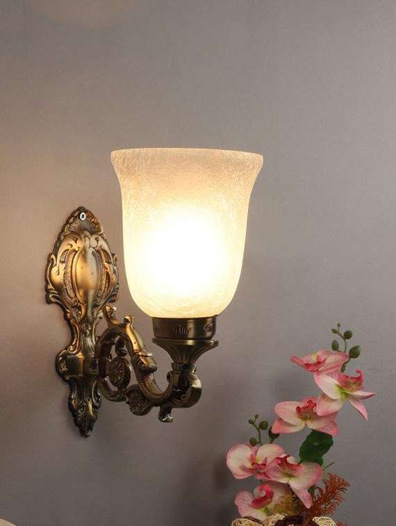 eliante antique gold aluminium base crackle glass shade wall light - 8554-1w - without bulb