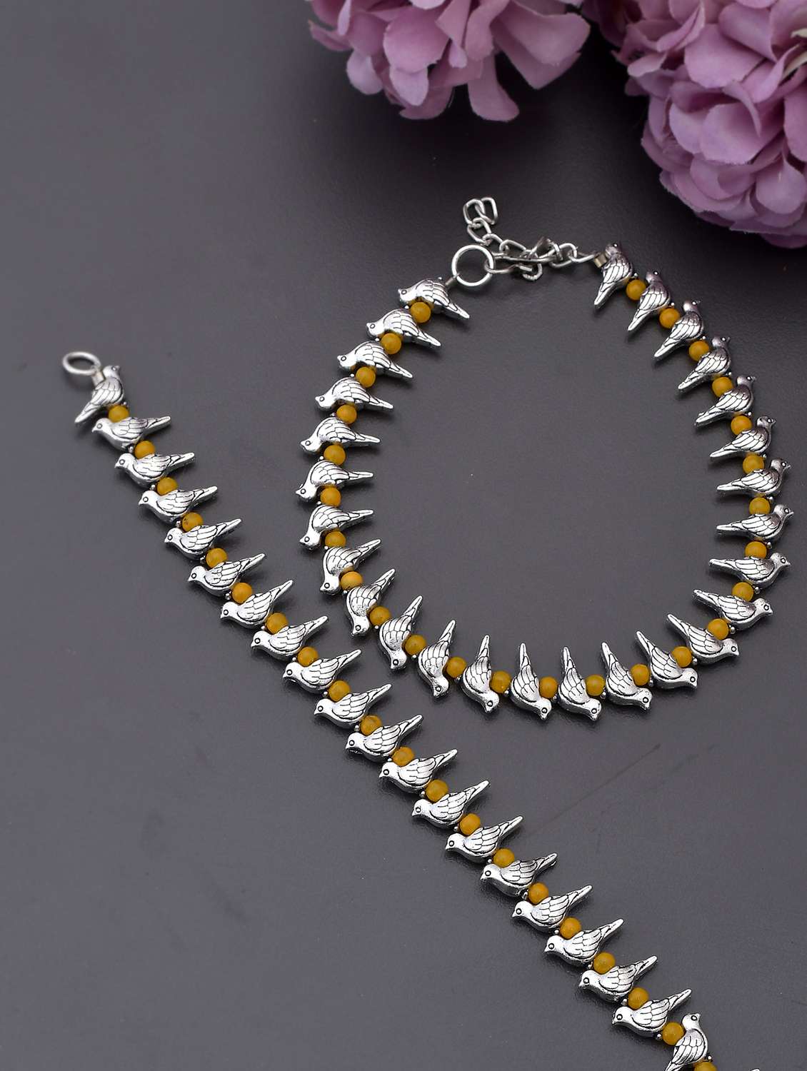 silver plated parrot beads anklet