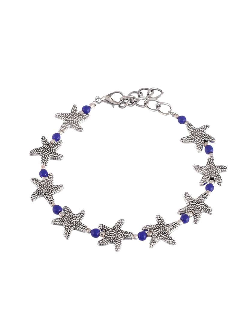 blue beads silver starfish anklet - 18369791 -  Zoom Image - 0