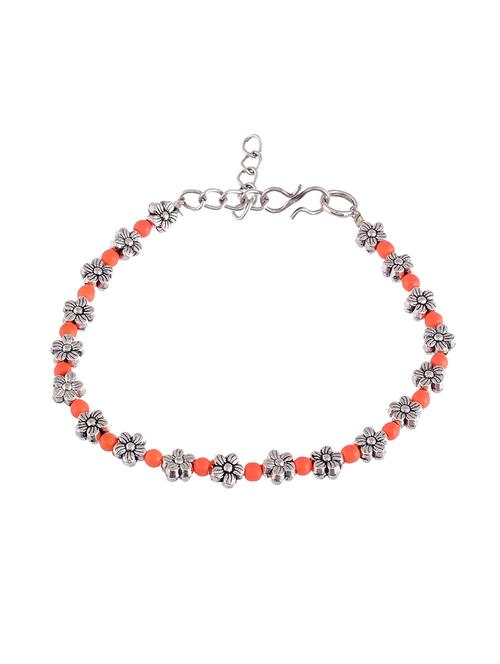 orange beads silver flower anklet - 18369874 - Standard Image - 0