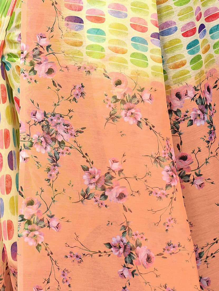 yellow cotton blend printed saree with blouse - 18370271 - Standard Image - 3
