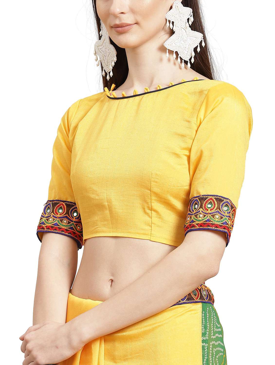 women's bandhani yellow colored saree with blouse - 18370281 -  Standard Image - 3