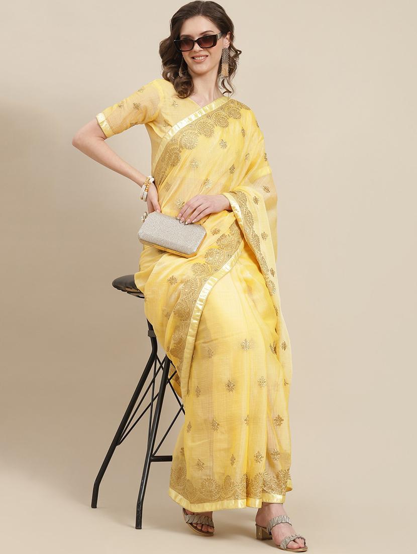 yellow chiffon embroidered saree with blouse - 18370314 - Zoom Image - 0