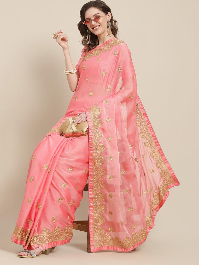 pink chiffon embroidered saree with blouse - 18370315 -  Zoom Image - 0