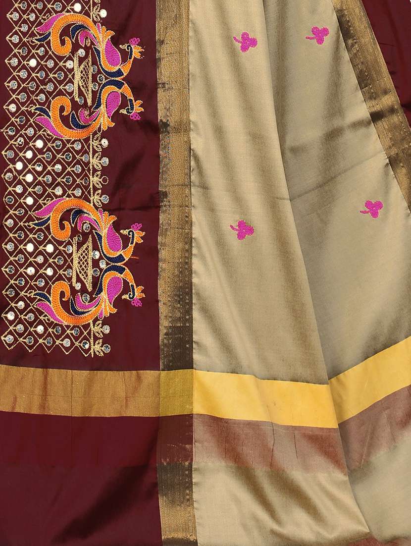 cream cotton silk embroidered saree with blouse - 18370341 - Standard Image - 3