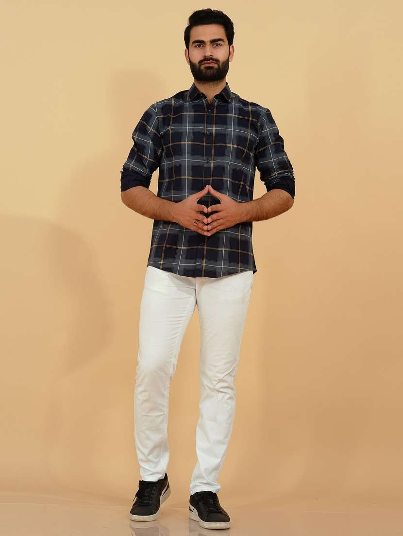 navy-blue checkered casual shirt - 18370632 -  Standard Image - 3