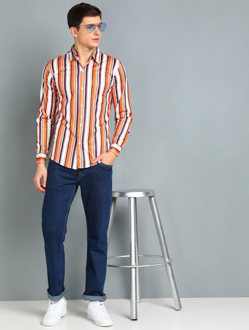 orange striped casual shirt - 18370666 - Standard Image - 3