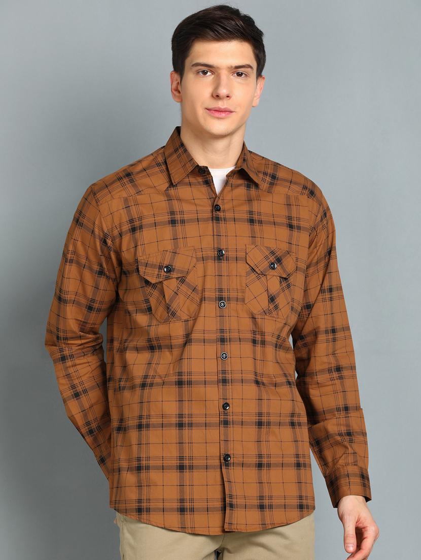 rust checkered casual shirt - 18370672 -  Zoom Image - 0