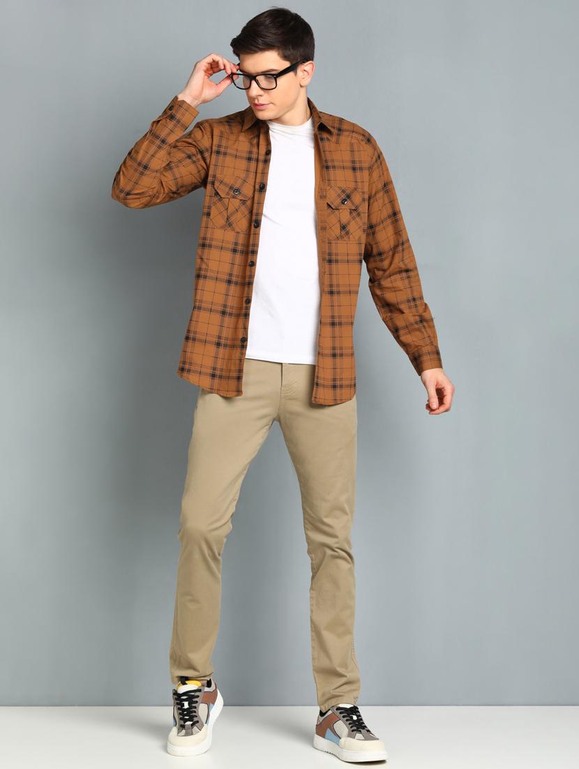rust checkered casual shirt - 18370672 - Standard Image - 3