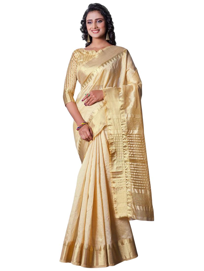 cream silk blend banarasi saree with blouse - 18370970 -  Zoom Image - 0