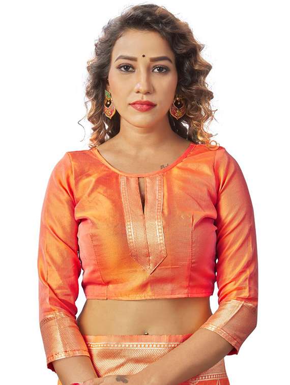 orange silk blend banarasi saree with blouse - 18370992 - Standard Image - 3